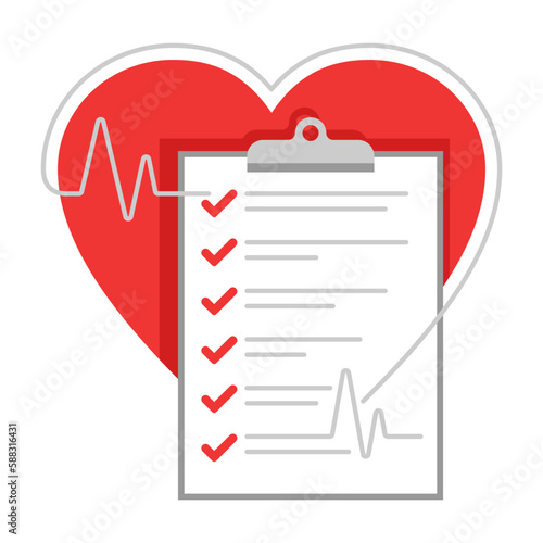 Cardiology - heart shape, check list, pulse line