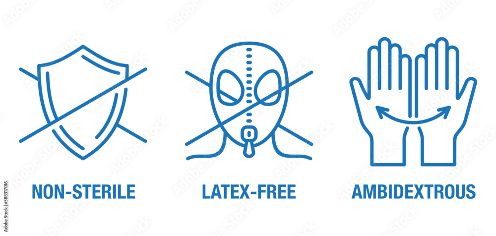 Sanitary gloves packaging icons in thin line Sanitary gloves packaging icons in thin line