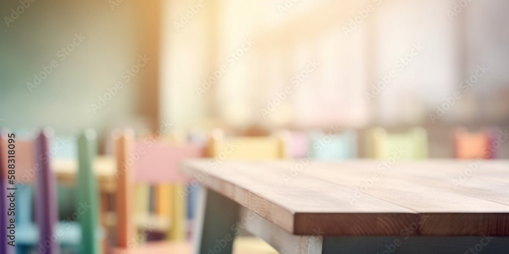 Kids Pastel Retro Table Counter Top, Podium Pedestal, Abstract Living Room Space Background in Interior. Product Mock up Display, Back Drop. Generative AI. Kids Pastel Retro Table Counter Top, Podium Pedestal, Abstract Living Room Space Background in Interior. Product Mock up Display, Back Drop. Generative AI.