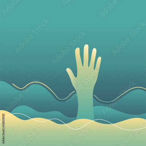 Drowning person rising his hand for help