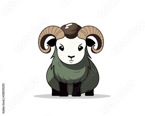 Cute cartoon ram isolated on a white background. Vector illustration.