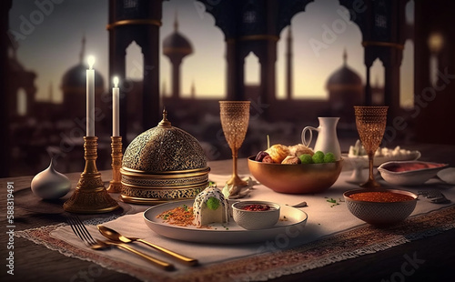 Ramadan Kareem greeting. The Muslim feast of the holy month of Ramadan Kareem. Ai generative