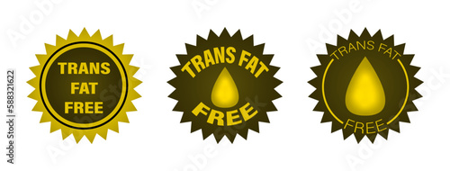 Trans fat free. Set of round icons with a drop