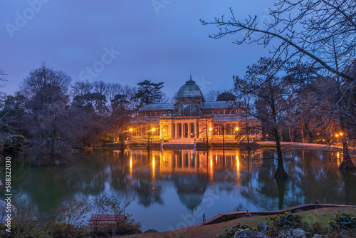 The Palacio de Cristal Glass Palace is a 19th century conservatory located in the Buen Retiro Park in Madrid Spain It is currently used for art exhibitions.