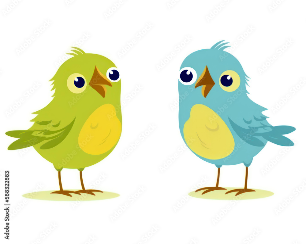 Two cute blue birds isolated on white background. Vector cartoon illustration.
