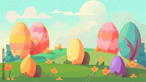 Abstract Easter vector background with easter eggs 2d flat cartoon style
