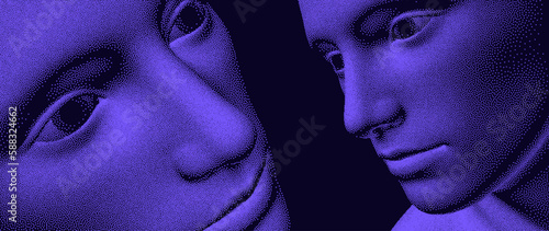 Abstract digital human head. Technology concept. Anonymous social masking. Dialogue, contact, conversational exchange between two individuals. Cyber security vector illustration. 3d vector.