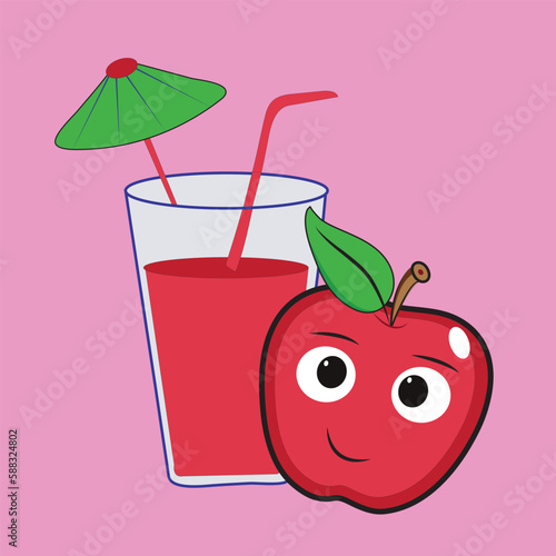 glass of juice and apple.Juicy splash and drops, real apple juice in a glass, natural fresh red apples, slices and halves, 3d realistic vector illustration set