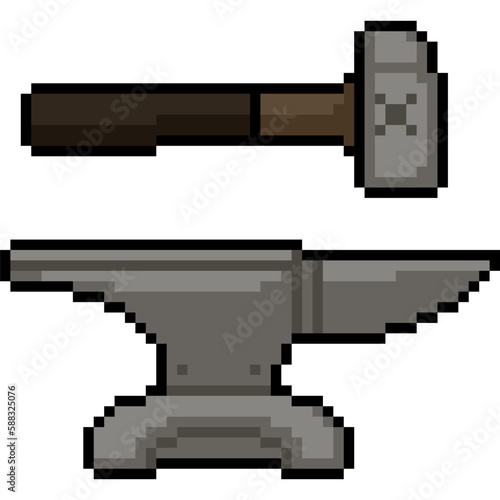 pixel art hammer anvil blacksmith