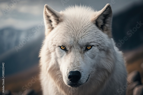 White wolf portraits. Generative AI. © YULIYA