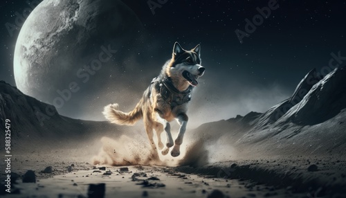 Dog running on the moon, generative AI