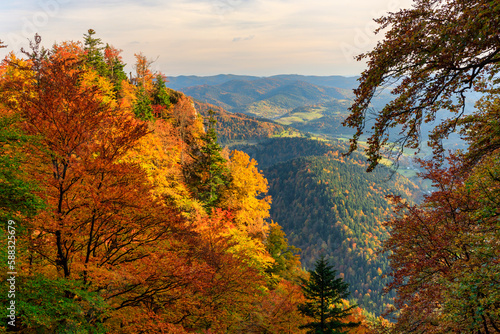 Autumnal landscape of the Pieniny Mountains. Poland
