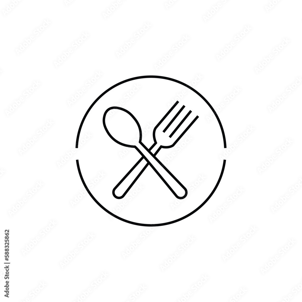 Spoon and fork icon in line style, restaurant business concept, vector illustration Spoon and fork icon in line style, restaurant business concept, vector illustration
