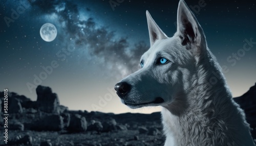 Dog on the moon closeup shot, generative AI © TraveVisuals