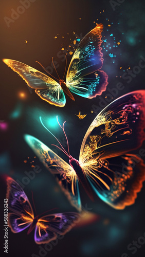 Beautiful butterfly with sun and flowers, fresh and cute wallpaper with live and bright colors, in love of nature