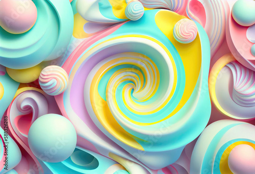 abstract candy background with pastel colorful geometric shapes  in 3d style  ai generation