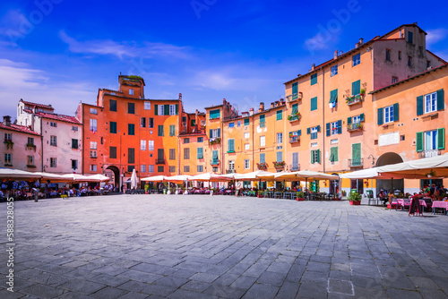 Lucca, Italy - Piazza dell'Anfiteatro, scenic sight of Tuscany