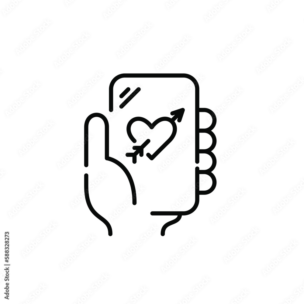Obraz premium Dating app on smartphone. Heart pierced with arrow. Online romantic relationship. Pixel perfect, editable stroke icon