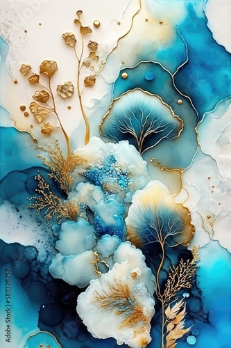 Abstract waterpaint and alcohol ink texture background, made with generative ai