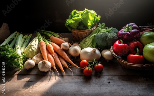 Wholesome Harvest Organic Vegetables on Rustic Backdrops