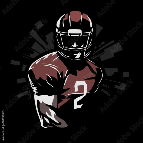 American football player on a black background. Vector illustration.