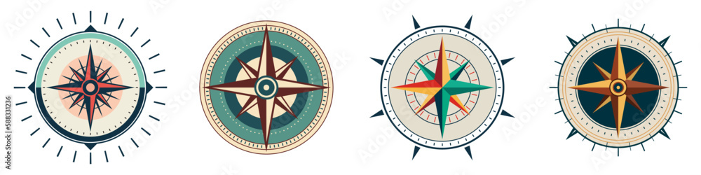Compass icons set. Vector compass icons. Compass cute icons. Compass symbols.