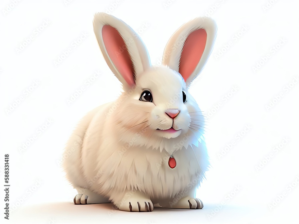 Fototapeta premium A white rabbit on a white background for Happy Easter concept. 