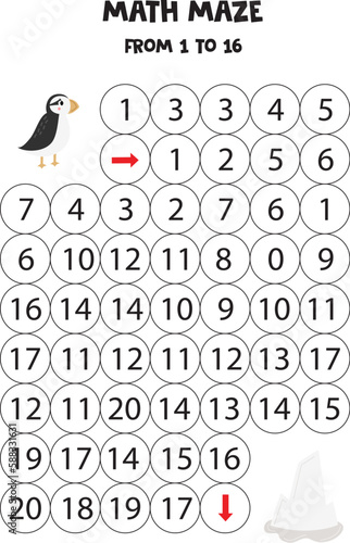 Get cute puffin to the ice berg by counting to 16.