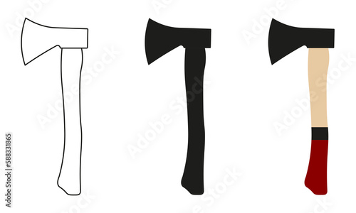 Wooden axe isolated on a white background. Color line art