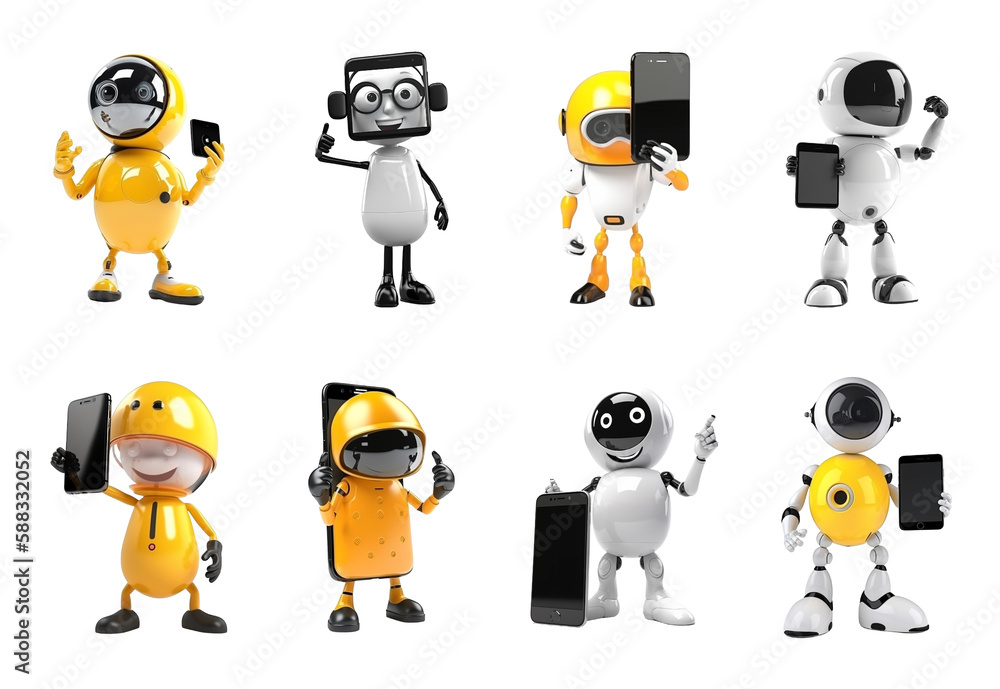 Cheerful Smartphone Mascot Characters Collection on Transparent Background Created with Generative AI and Other Techniques