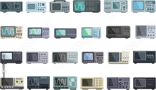 Oscillograph icons set cartoon vector. Circuit spectrum. Digital wave