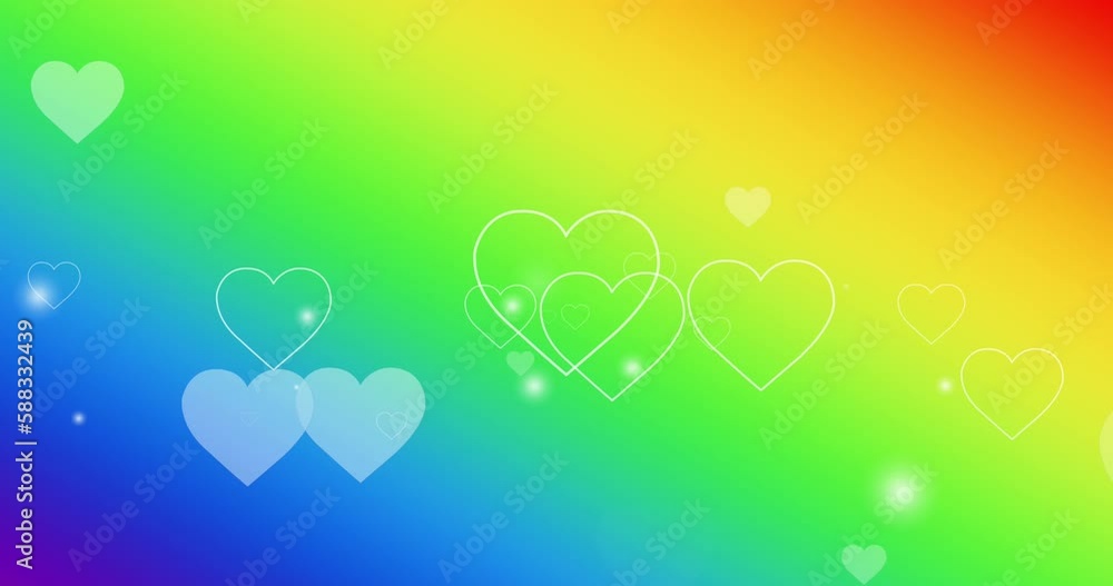 Animation of hearts over rainbow background Animation of hearts over rainbow background