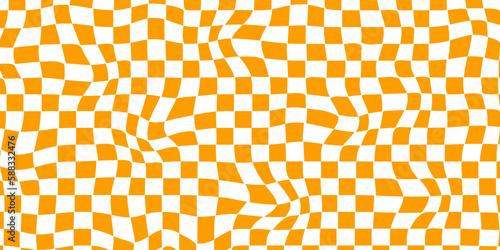 Psychedelic geometric pattern with squares. Design orange optical illusion background. Vector illustration