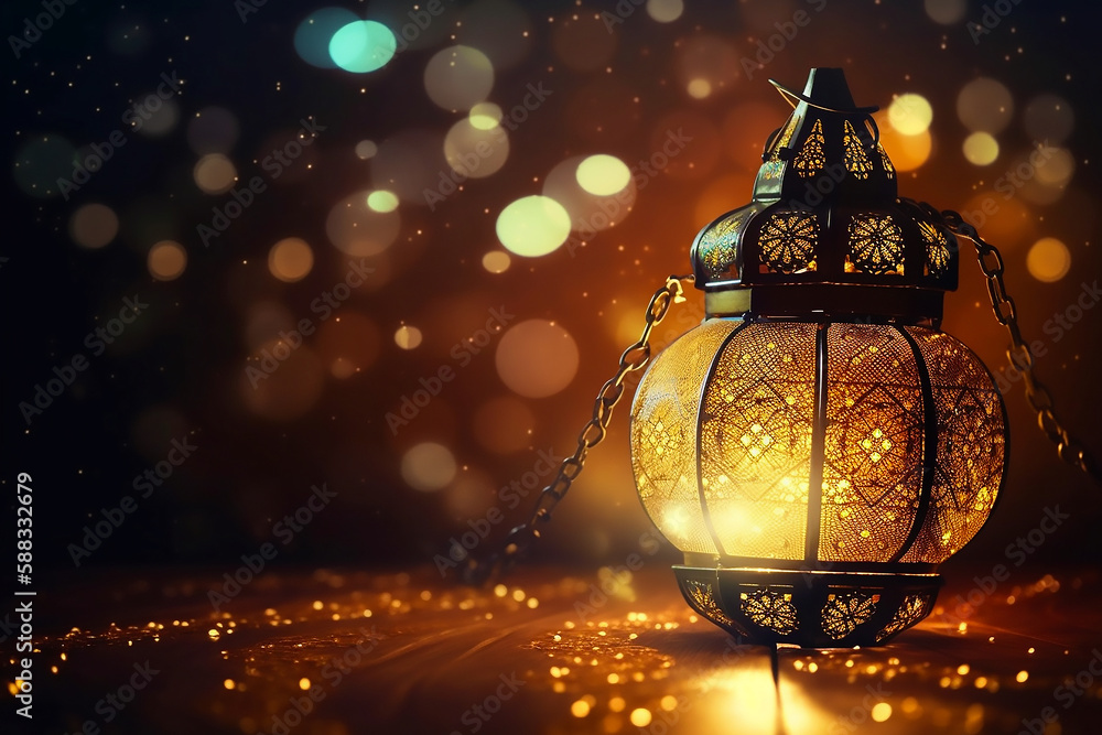 Ramadan background with bokeh effect copy text area generated ai
