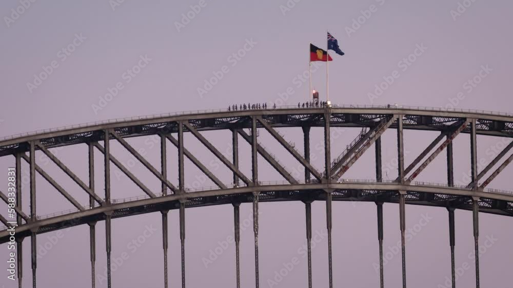 People on top of Sydney Harbour Bridge, New South Wales, Australia People on top of Sydney Harbour Bridge, New South Wales, Australia