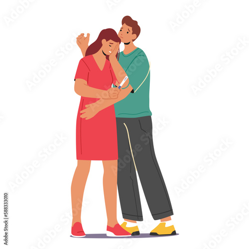 Unhappy Couple Depicted With A Woman Holding A Negative Pregnancy Test While The Man Stands Beside Her