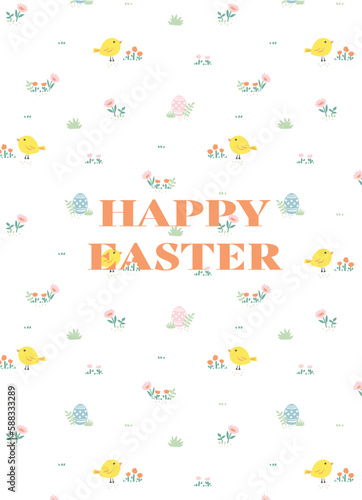 Happy Easter card. Cute easter egg, birds and flowers elements. Vector illustration for card, banner, invitation, social media post, poster, mobile apps, advertising.