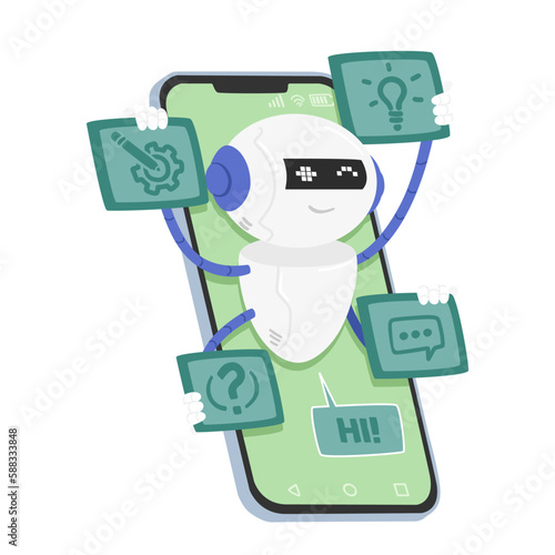 Chatbot Ai Software Designed To Converse With Humans Through Text Or Voice Commands Cartoon Vector Illustration