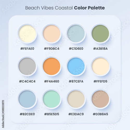 Beach Vibes Coastal Stunning Collection of RGB HEX Swatches. New fashion color trend. Example of a color palette collection.