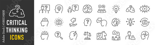 Critical thinking web icons in line style. Facts, think, analyzing, problem-solving, rational, decision making, collection. Vector illustration.