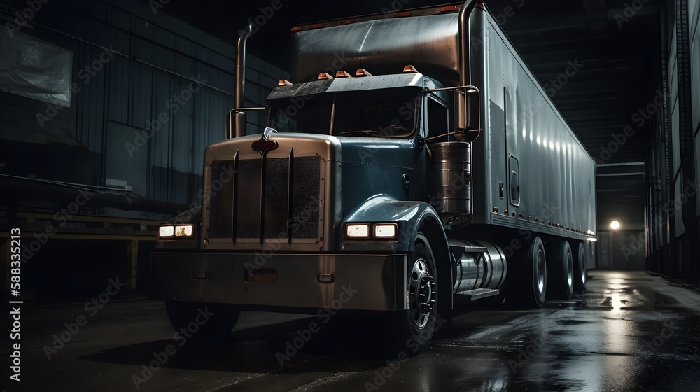Heavy duty classic stylish big rig semi truck tractor with lot of chrome accessories transporting cargo driving on the road Heavy duty classic stylish big rig semi truck tractor with lot of chrome accessories transporting cargo driving on the road