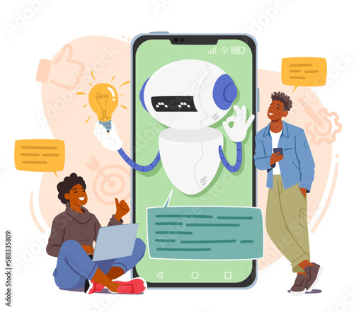 Characters Interact With Chatbot Services Through Smartphone Getting Instant Responses To Their Inquiries