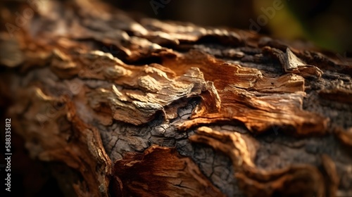 A macro shot of tree bark, emphasizing its unique and natural patterns. Generative AI