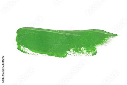 Acrylic green paint brush track blank art isolated on the white background