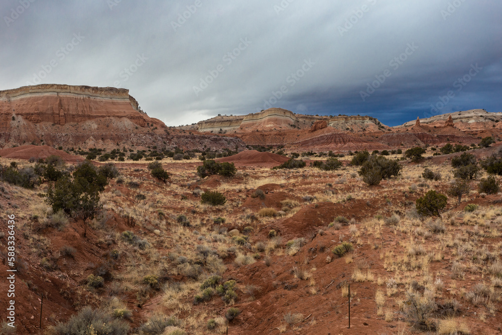 Gorgeous geological red rock formations with overcast sky in the high desert
