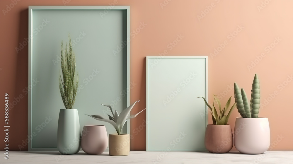 Mockup frame close up in simple minimal room interior background. Generative Ai