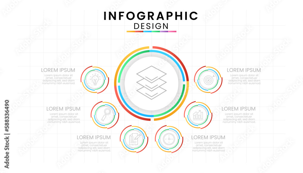 Business data process chart concept. Circle infographic icons designed for modern template background.