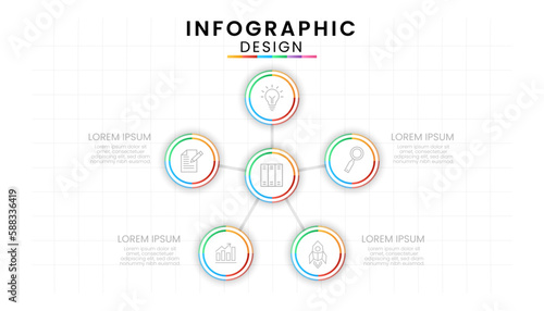 Business data process chart concept. Circle infographic icons designed for modern background template with 5 options, steps, parts.