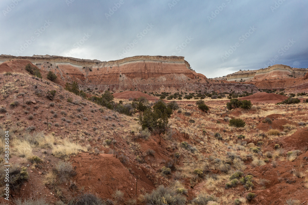 Fototapeta premium Valley in red rock canyon on overcast day
