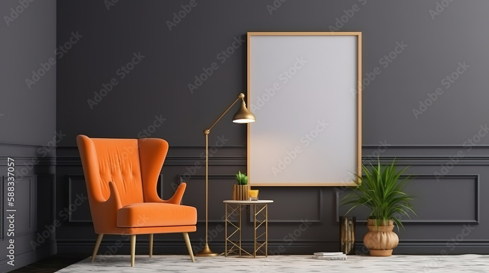 Table and decor in living room, 3d render. Generative Ai Table and decor in living room, 3d render. Generative Ai